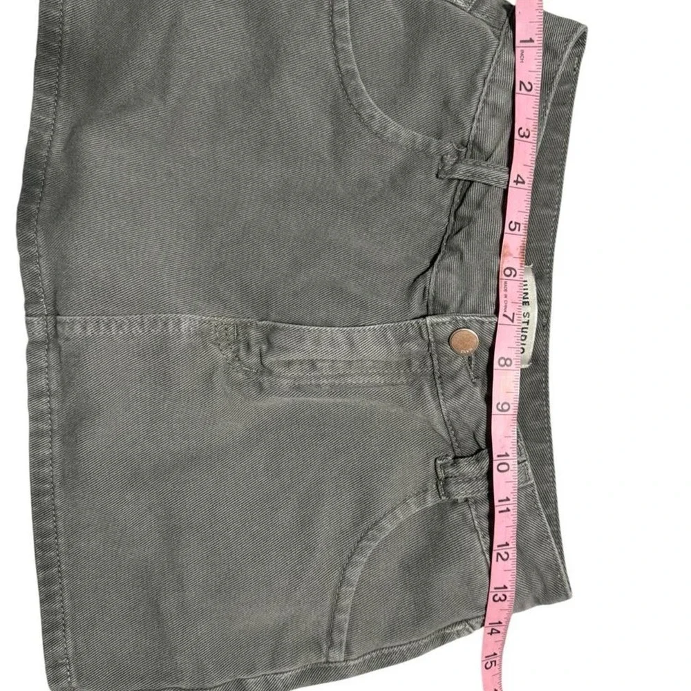 June Studio Y2K Olive Washed Denim Micro Mini Skirt Low Rise Utility Washed